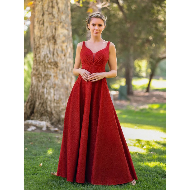 Deep V-neck A-line Floor Length Dress
