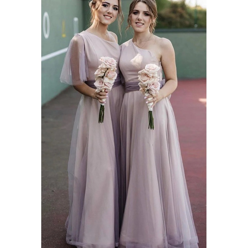 Elegant A-Line One Shoulder Long Bridesmaid Dresses