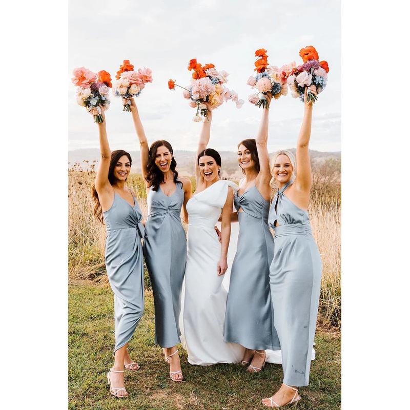 Elegant Sheath Halter Silk Satin Bridesmaid Dresses