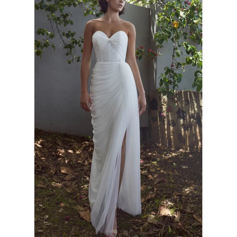 Front slit tight fitting sweetheart chiffon wedding dress