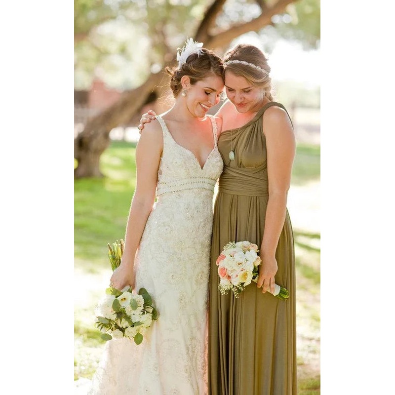 Jersey Simple Garden Bridesmaid Dress with Open Back and Sash