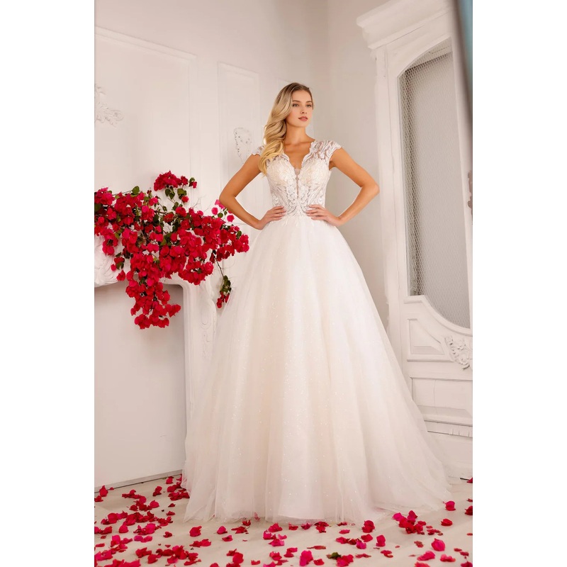 Lace decal long illusion covered sleeve wedding dress