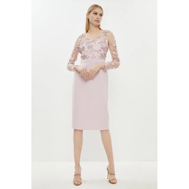 Lace V Neck Pencil Dress Long Sleeves Knee-length Wedding Guest Dresses