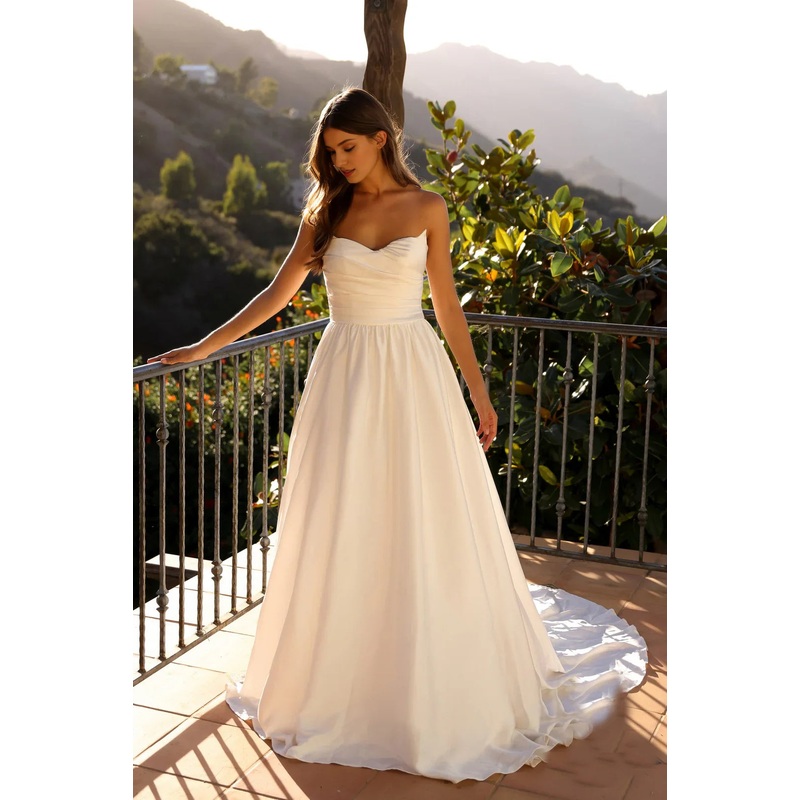 Long strapless A-line wedding dress