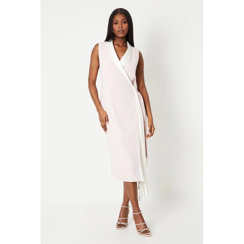 Satin Back Crepe Wrap With Pleat Drape Sleeveless Wedding Guest Dresses Cocktail Dresses