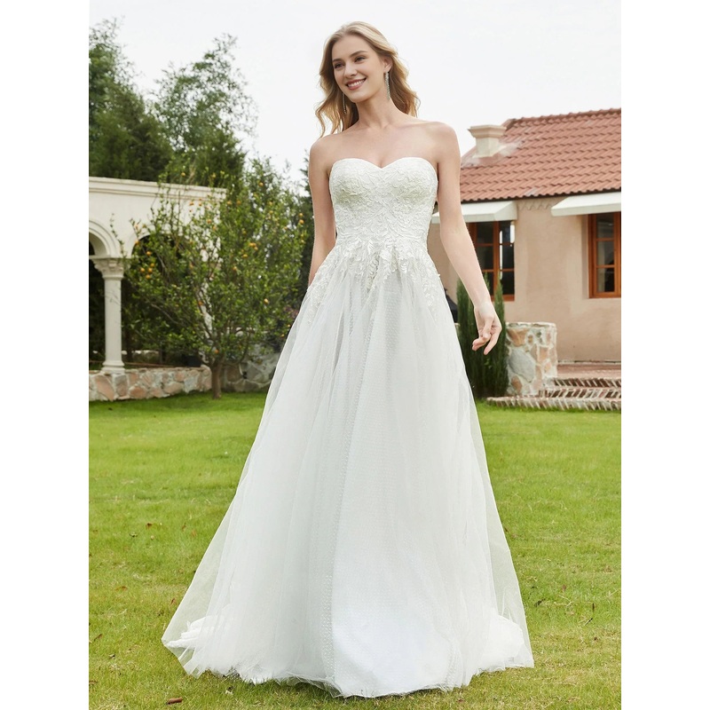 Strapless sweetheart lace tight corset sheer dress wedding dress